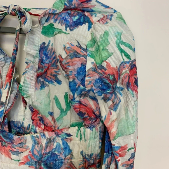 By Anthropologie Floral Plunging Neckline Long  Sleeve Crop Top Size XS - Picture 7 of 12